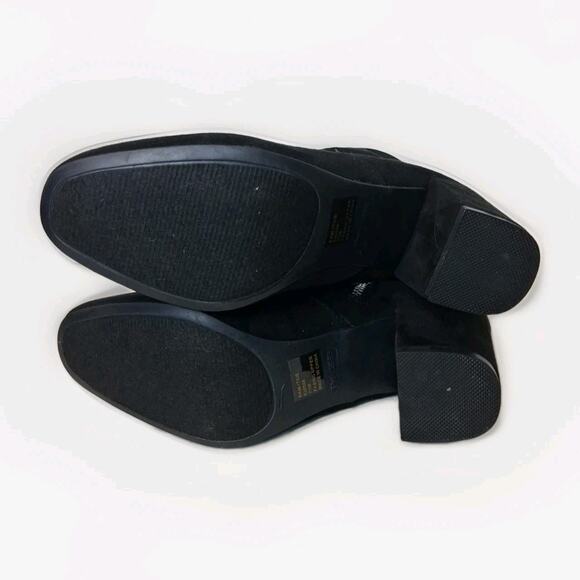 Rampage women's 7.5 M black suede booties heeled boots w/flowers embroidered - Picture 6 of 6